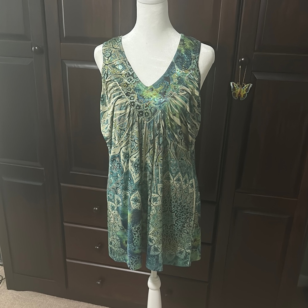 Apt. 9 Green Ruched Sleeveless Tunic
